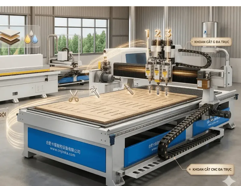 Máy CNC trung tâm đang hoạt động, đảm bảo độ chính xác tuyệt đối theo bản vẽ ABF